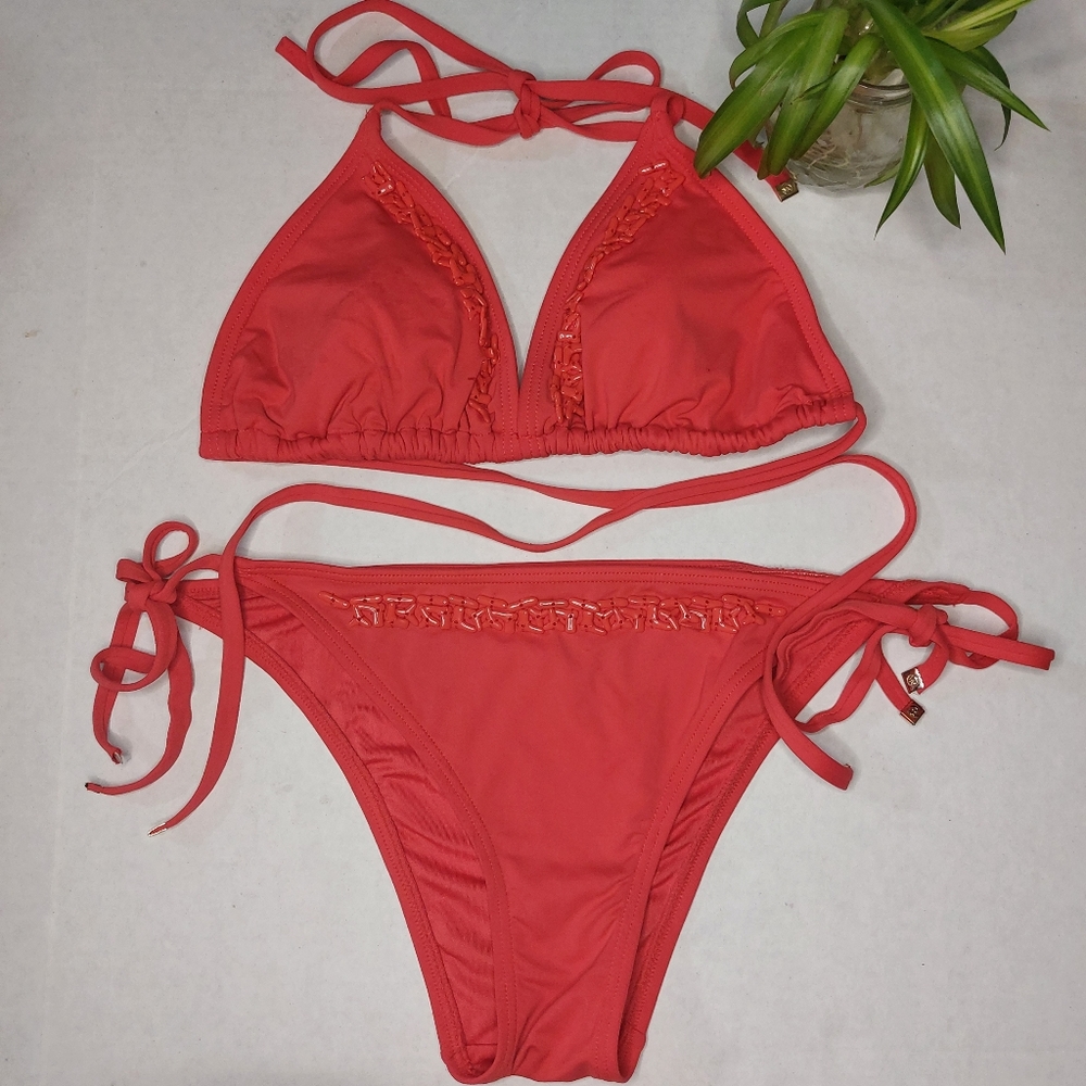 Micheal Kors orange embellished 2 piece swimsuit size L